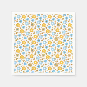 Serviette En Papier Papier floral vintage bleu jaune