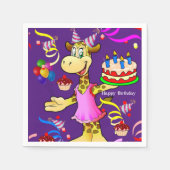 Serviette En Papier Papier, Giraffe Joyeux gâteau d'anniversaire (Devant)