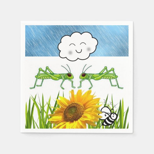 Serviette En Papier Papier, Grasshopper Nuages Abeilles (Devant)