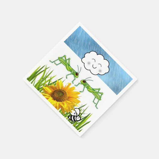 Serviette En Papier Papier, Grasshopper Nuages Abeilles (Coin)