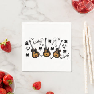 Serviette En Papier Papier, Guitare Notes musicales Coeurs noirs