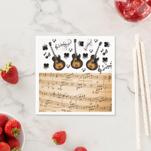 Serviette En Papier Papier, Guitare Notes musicales Coeurs noirs (En situation)