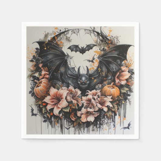 Serviette En Papier Papier Halloween chauves-souris éffrayantes (Devant)
