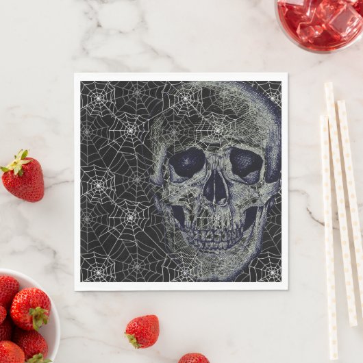 Serviette En Papier Papier Halloween Napkins-Crâne & Webs (En situation)