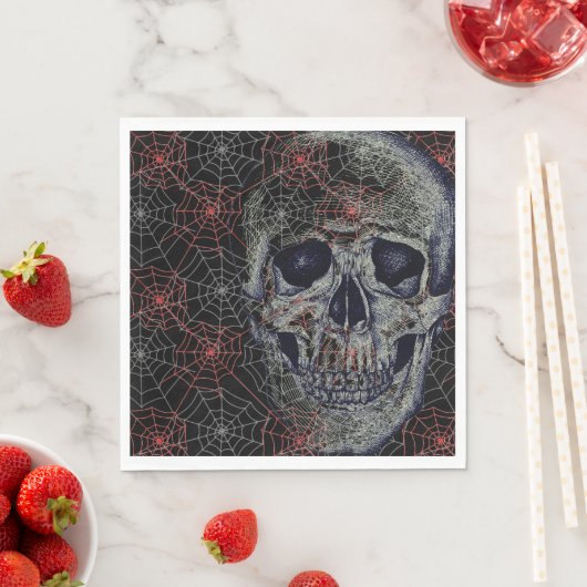 Serviette En Papier Papier Halloween Napkins-Crâne & Webs (En situation)
