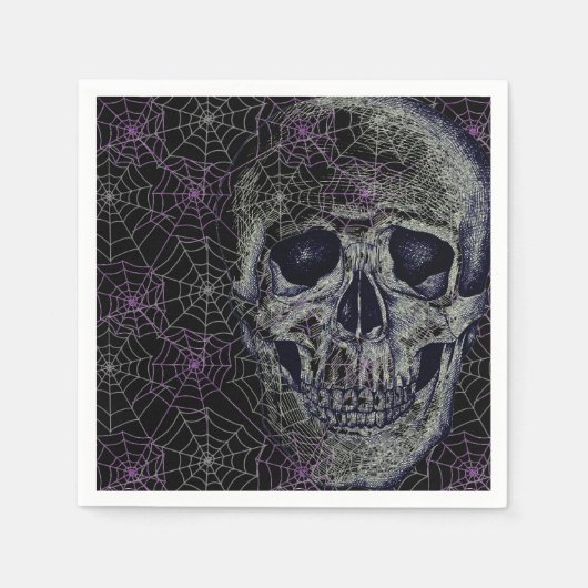 Serviette En Papier Papier Halloween Napkins-Crâne & Webs (Devant)