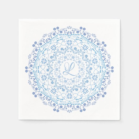 Serviette En Papier Papier initial bleu Mandala modifiable Napkin (Devant)