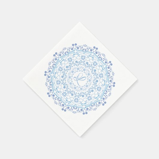 Serviette En Papier Papier initial bleu Mandala modifiable Napkin (Coin)
