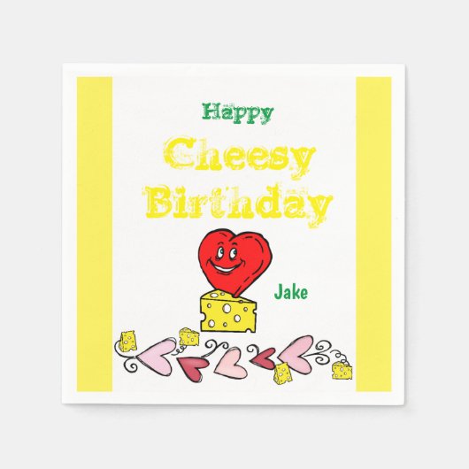 Serviette En Papier Papier, Joyeux Anniversaire Fromage Coeurs (Devant)