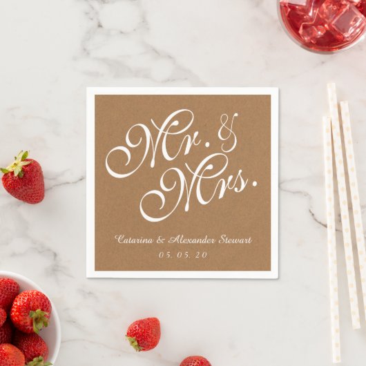 Serviette En Papier Papier Kraft M. et Mme Mariage Papier Napkins (En situation)