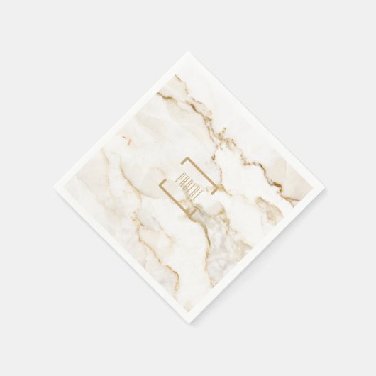 Serviette En Papier Papier Marbre à Effet Doré avec Nom Personnalisé (Coin)