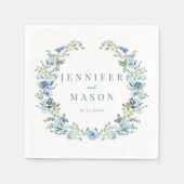 Serviette En Papier Papier mariage à couronne florale bleu (Devant)