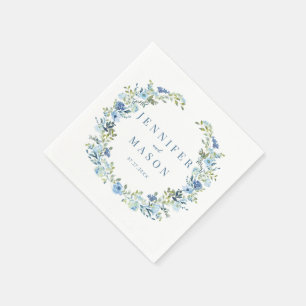 Serviette En Papier Papier mariage à couronne florale bleu