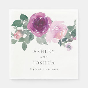 Serviette En Papier Papier Mariage à fleurs rose magenta