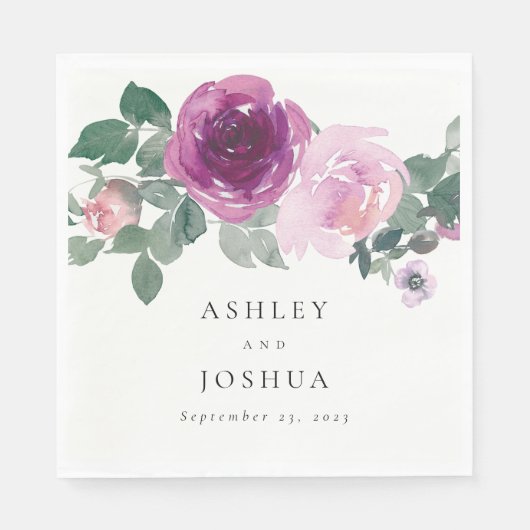 Serviette En Papier Papier Mariage à fleurs rose magenta (Devant)