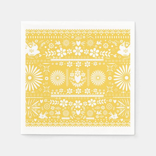 Serviette En Papier Papier Mariage Blanc Jaune Picado Mexicain (Devant)