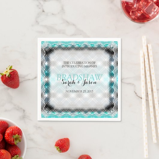 Serviette En Papier Papier Mariage bleu Aqua Sparkle (En situation)
