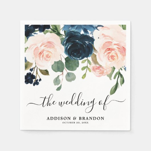 Serviette En Papier Papier Mariage bleu bleu bleu bleu marine (Devant)