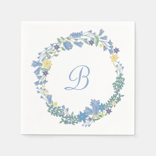 Serviette En Papier Papier Mariage bleu cloches florales serviettes (Devant)
