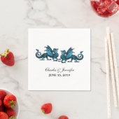 Serviette En Papier Papier Mariage Bleu Élégant Dragons (En situation)