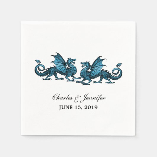 Serviette En Papier Papier Mariage Bleu Élégant Dragons (Devant)