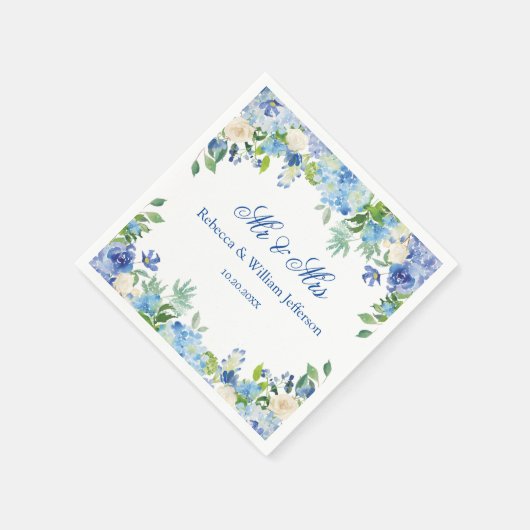 Serviette En Papier Papier Mariage bleu Hydrangea Floral Greenery (Coin)