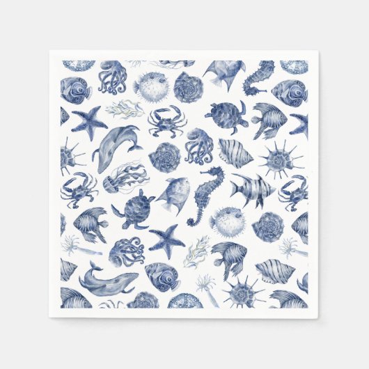 Serviette En Papier Papier Mariage bleu littoral Napkin (Devant)