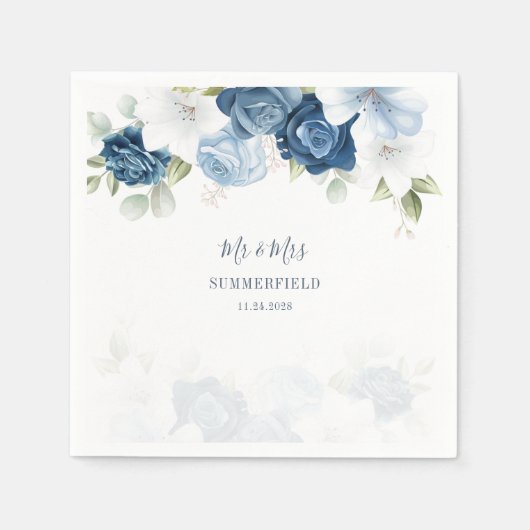Serviette En Papier Papier Mariage botanique bleu Dusty Floral (Devant)