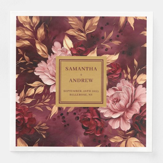 Serviette En Papier Papier Mariage Burgundy Bleu Moderne (Devant)