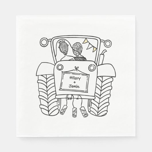 Serviette En Papier Papier Mariage campagnard Tracteur personnalisé (Devant)