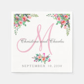 Serviette En Papier Papier Mariage Chic Floral Rose Monogramme (Devant)
