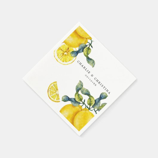 Serviette En Papier Papier Mariage citron aquarelle (Coin)