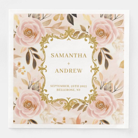 Serviette En Papier Papier Mariage classique Blush Gold (Devant)