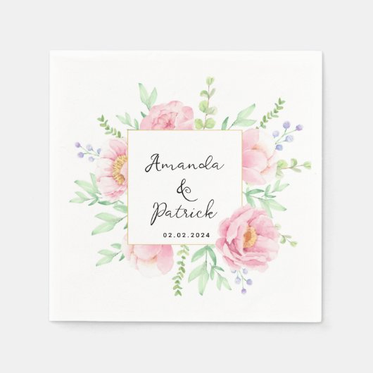 Serviette En Papier Papier Mariage couleur rose Peony (Devant)