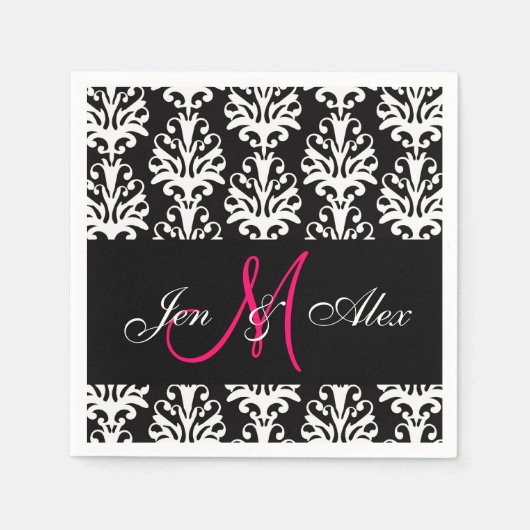 Serviette En Papier Papier Mariage Damask Rose noir (Devant)