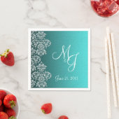 Serviette En Papier Papier Mariage Damask Turquoise (En situation)
