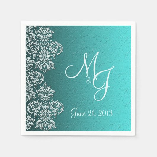Serviette En Papier Papier Mariage Damask Turquoise (Devant)