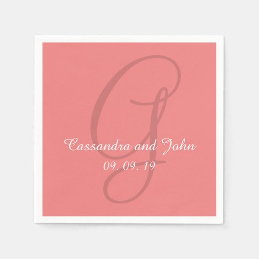 Serviette En Papier Papier Mariage de corail clair Monogramme (Devant)