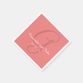 Serviette En Papier Papier Mariage de corail clair Monogramme (Coin)