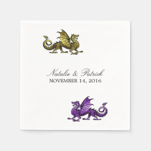 Serviette En Papier Papier Mariage de dragon violet d'or
