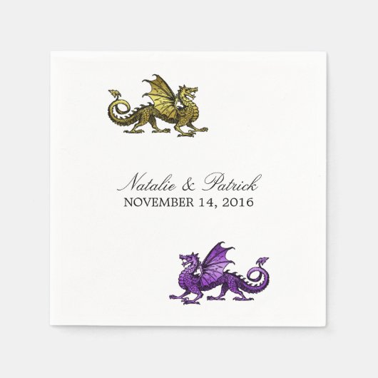 Serviette En Papier Papier Mariage de dragon violet d'or (Devant)