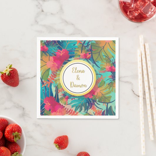 Serviette En Papier Papier Mariage d'été Feuille de palme tropicale (En situation)