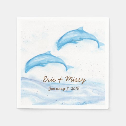 Serviette En Papier Papier Mariage Dolphin Aquarelle (Devant)