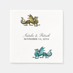 Serviette En Papier Papier Mariage Dragon Turquoise Or