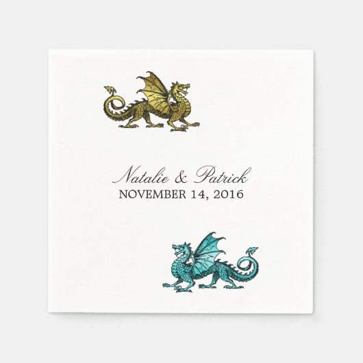 Serviette En Papier Papier Mariage Dragon Turquoise Or (Devant)