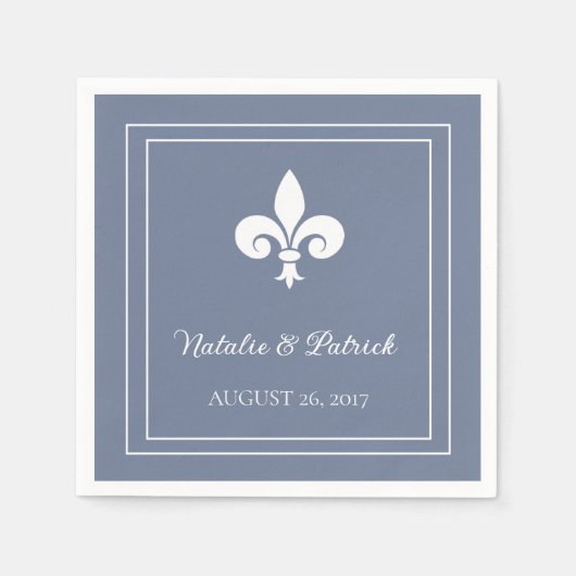 Serviette En Papier Papier Mariage Dusty Blue Fleur de Lis (Devant)