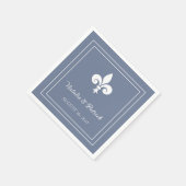 Serviette En Papier Papier Mariage Dusty Blue Fleur de Lis (Coin)