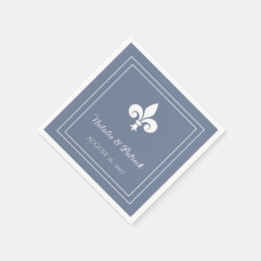 Serviette En Papier Papier Mariage Dusty Blue Fleur de Lis (Coin)