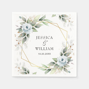 Serviette En Papier Papier Mariage Dusty Blue Floral