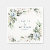 Serviette En Papier Papier Mariage Dusty Blue Floral (Devant)